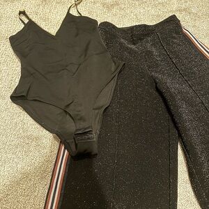 Bundle H&M Bodysuit & Brocade/Sequin Side Stripe Pants Size 4